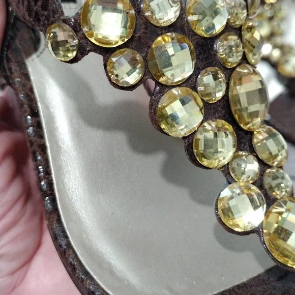 White House Black Market brown leather python print sandals. Size 8.5. mint - Picture 5 of 12